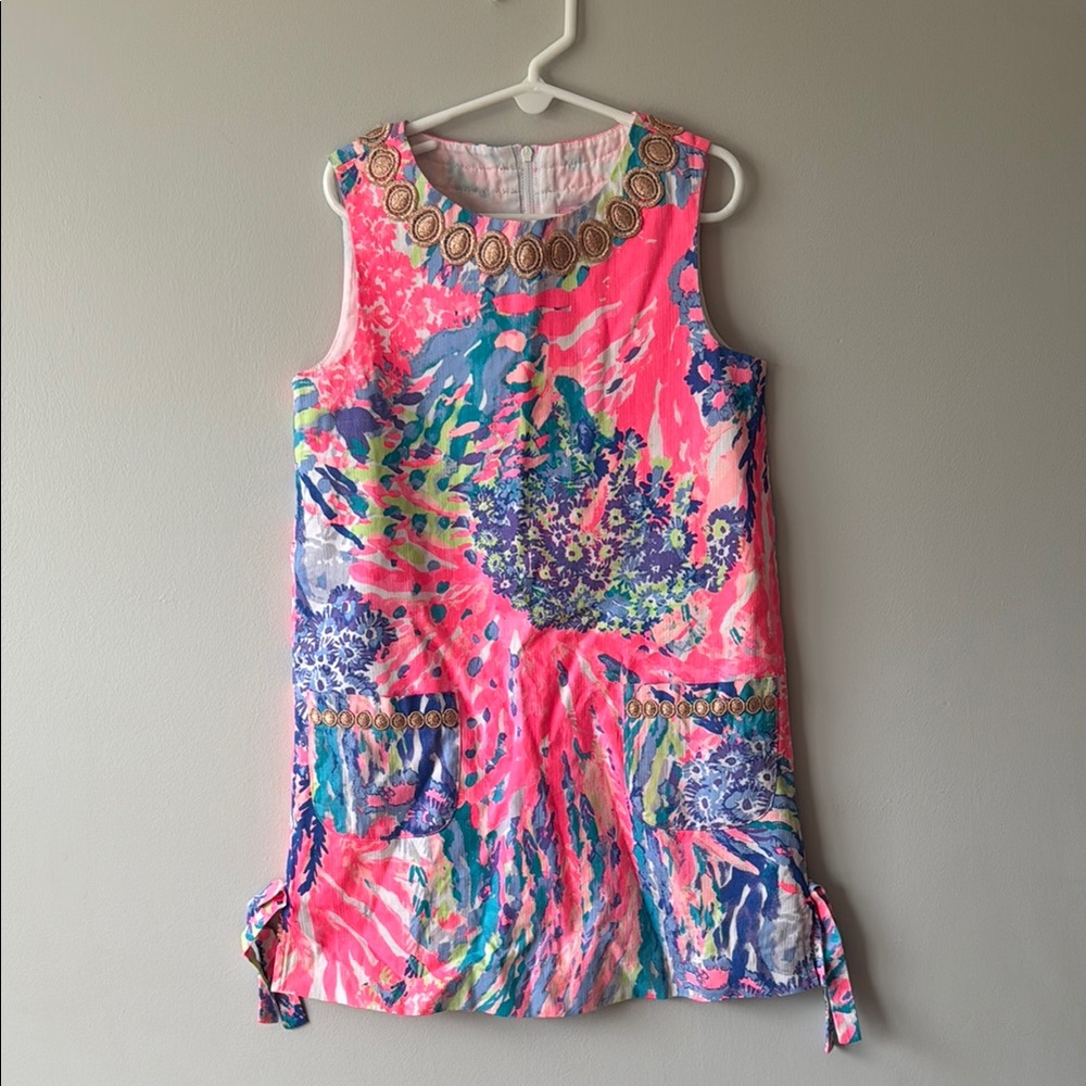 Lilly Pulitzer Pink and Blue Dress with Gold Accents